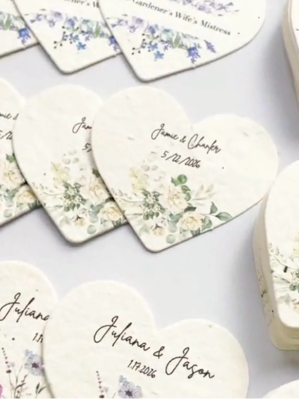 Handmade 24Botanical Large Heart Shaped Seed Paper Invitations:Memorabilia